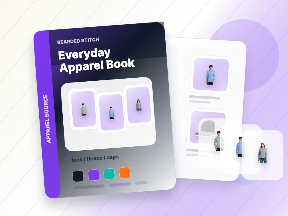 Catalog examples of t-shirts, hoodies, and caps for basic apparel projects