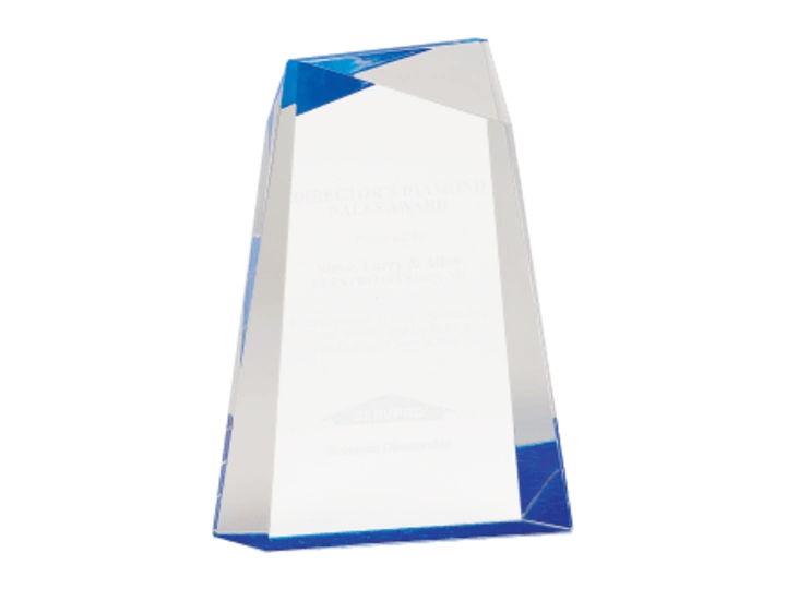 Catalog product image of a blue acrylic award wedge
