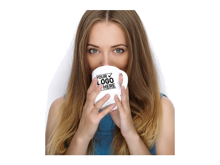 Catalog photo of a promotional mug with a logo area