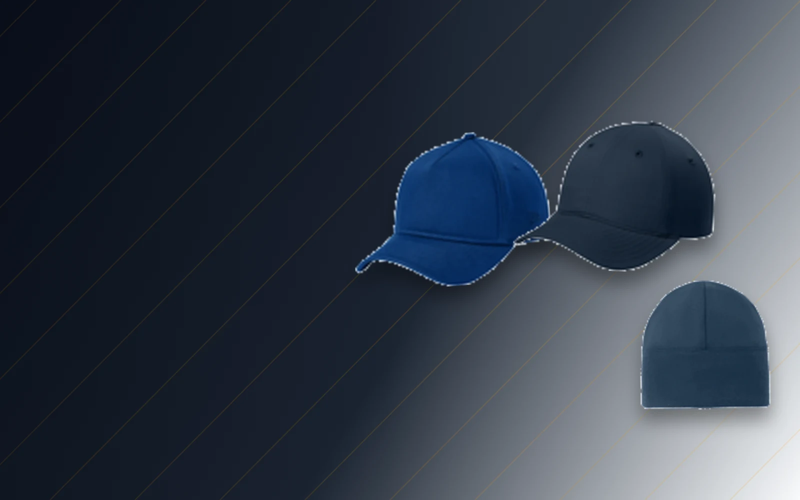 Catalog examples of premium patch hats, performance caps, and beanies