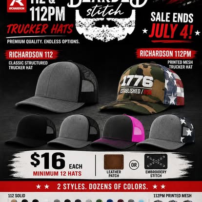 Richardson trucker hat options shown in a Bearded Stitch project photo