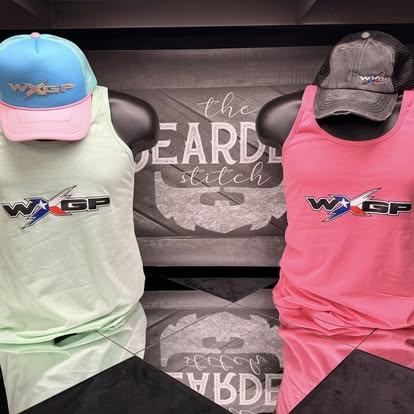 Custom WXSP tank tops and hats displayed together