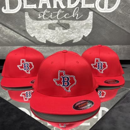 Red custom team caps with front embroidery