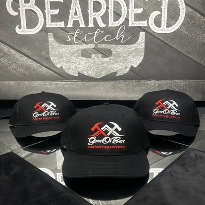 Black Champion branded custom caps with front logos