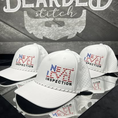 White custom caps with front patch artwork