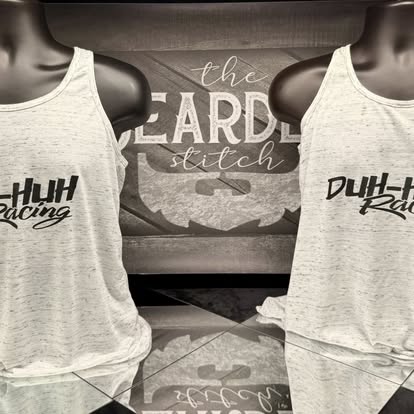 White racing tank tops with black custom print