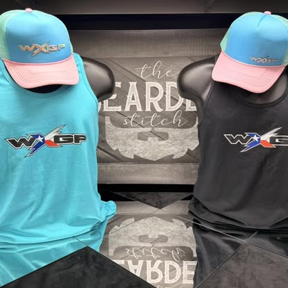 Teal WXSP custom shirt and hat displayed together