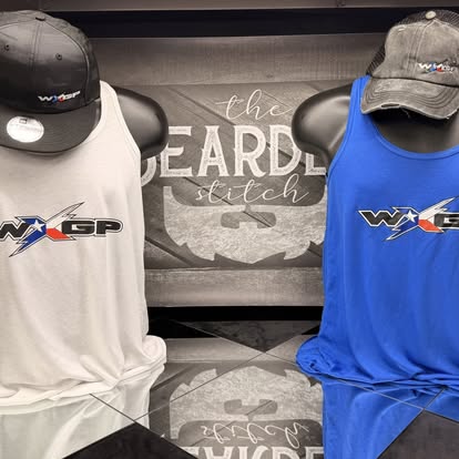 Blue and white WXSP custom shirts with hats