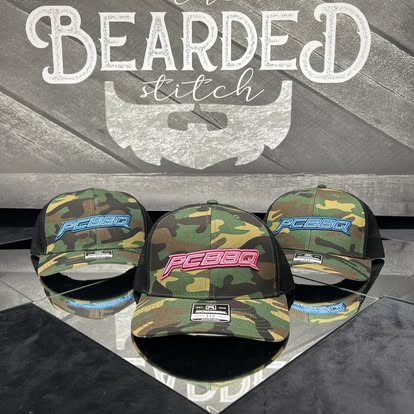 Camo custom caps displayed together in the shop