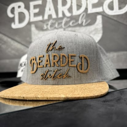 Gray custom hat with leather patch detail