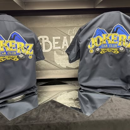 Gray Jokerz car club custom hoodie with yellow and blue print
